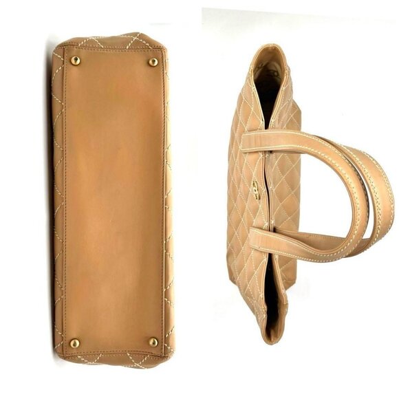 CHANEL CC Wild Stitch Vintage Quilted Shoulder Bag Tote Lambskin Light Beige - Picture 6 of 16